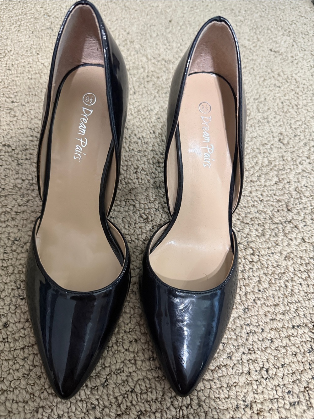 Dream Pairs Black Patent Pointed Pumps with D'Orsay Cut